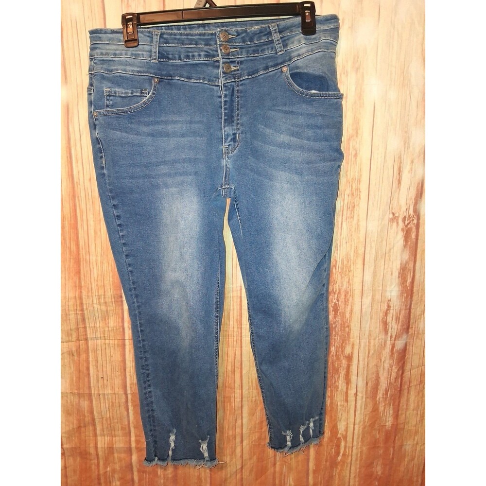 Copper Flash Medium Denim Distressed Capri Skinny Jeans Sz 16
